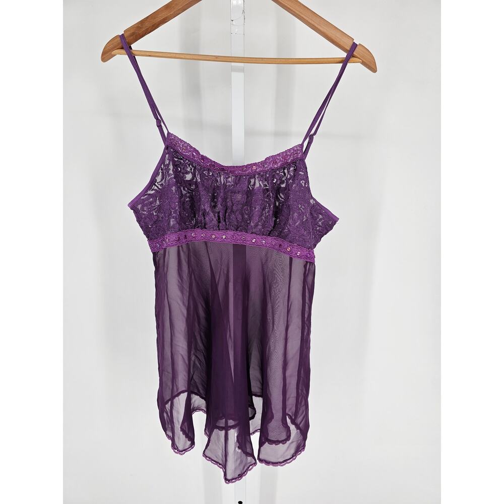 1990s Seductive Wear by Cinema Etoile Womens Sz L Purple Mesh Lace Nightie